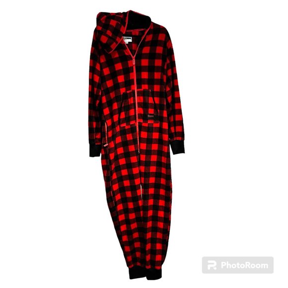 tipsy elves Red and Black Plaid Onesie Size Large‎ - Picture 1 of 3